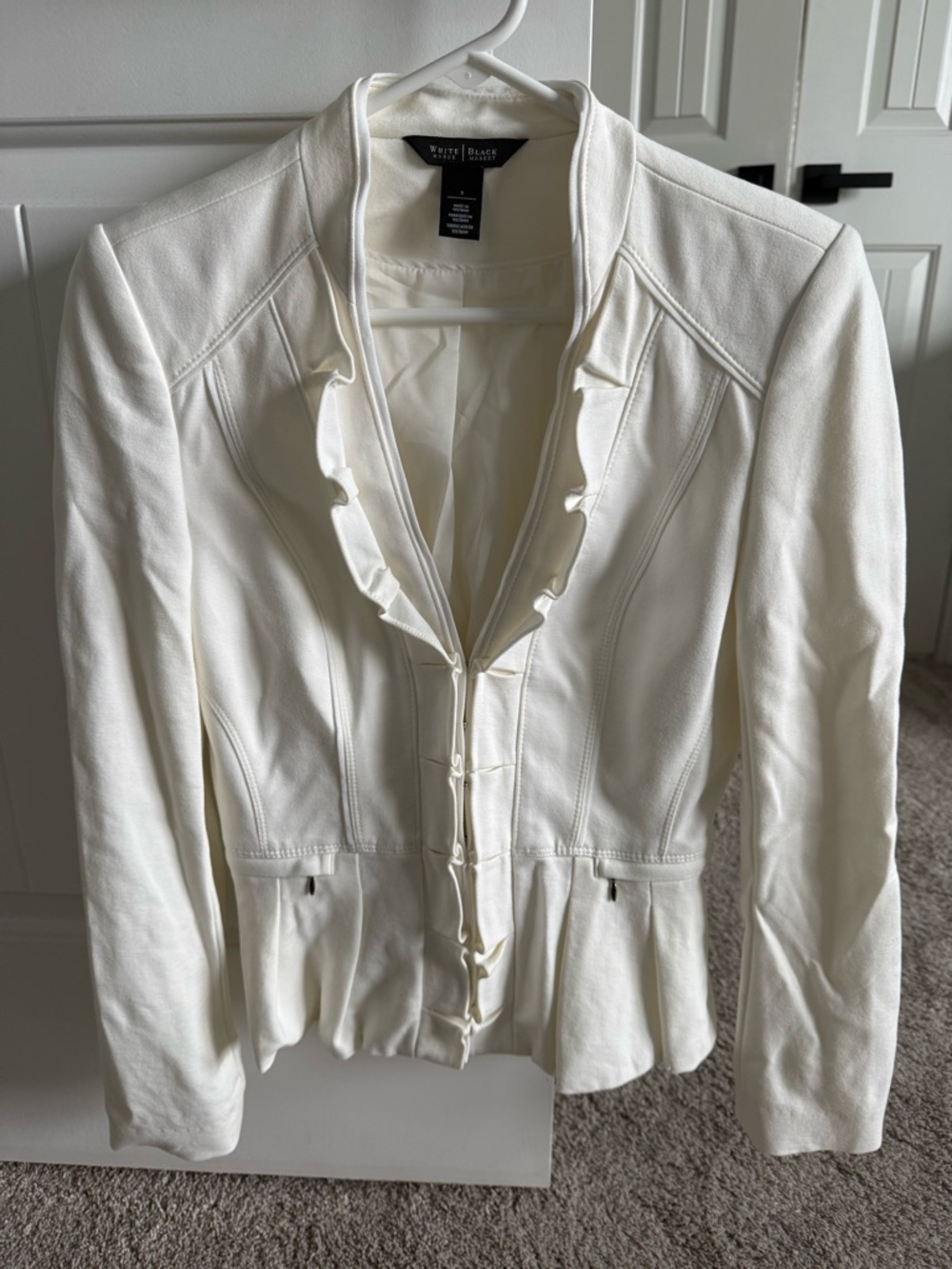White House Black Market Cream Ruffle-Trim Peplum Blazer Size 2